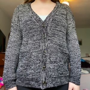 Button Up V-Neck Marled Sweater